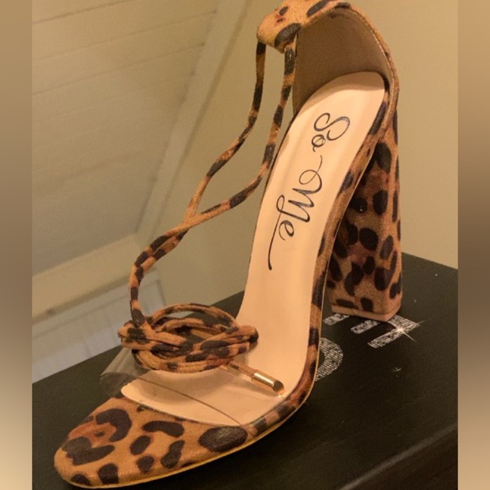 Leopard strap up heels